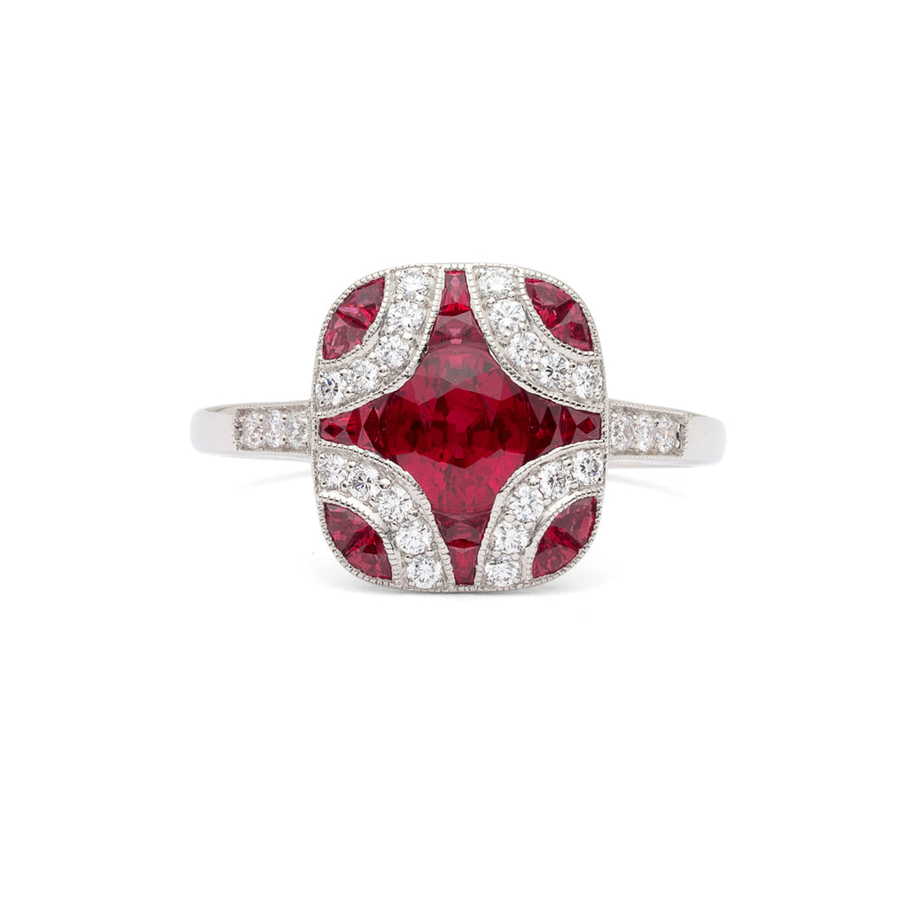 Art Deco Style Ruby and Diamond Platinum Ring