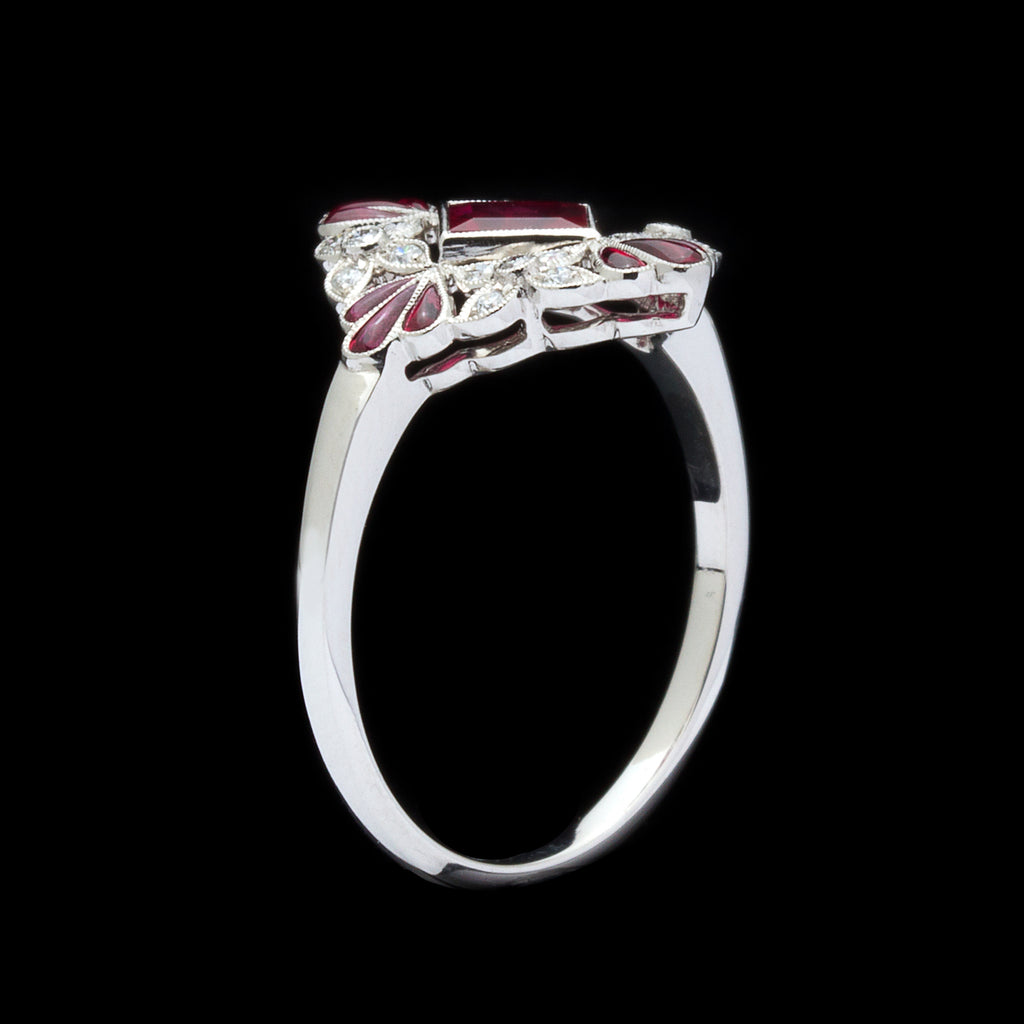 Lovely Floral Ruby & Diamond Platinum Ring