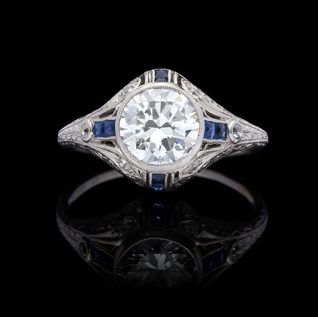 1.21ct Diamond & Sapphire Antique Engagement Ring