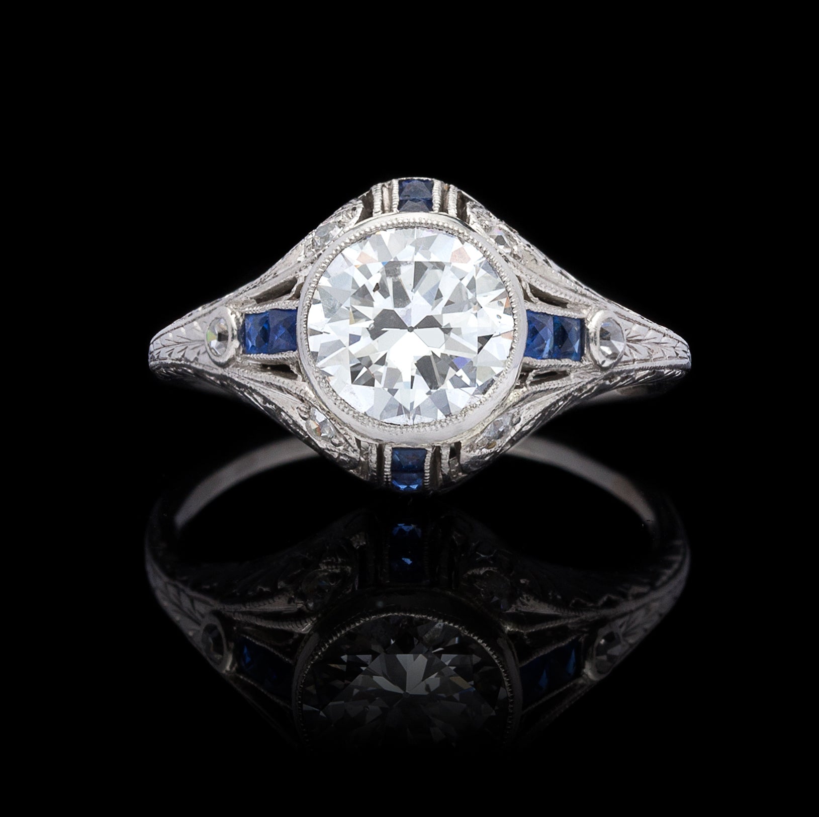 Blue Sapphire & Diamond Solid 14KW Ring