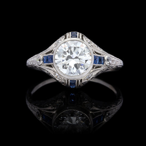 1.21ct Diamond & Sapphire Antique Engagement Ring
