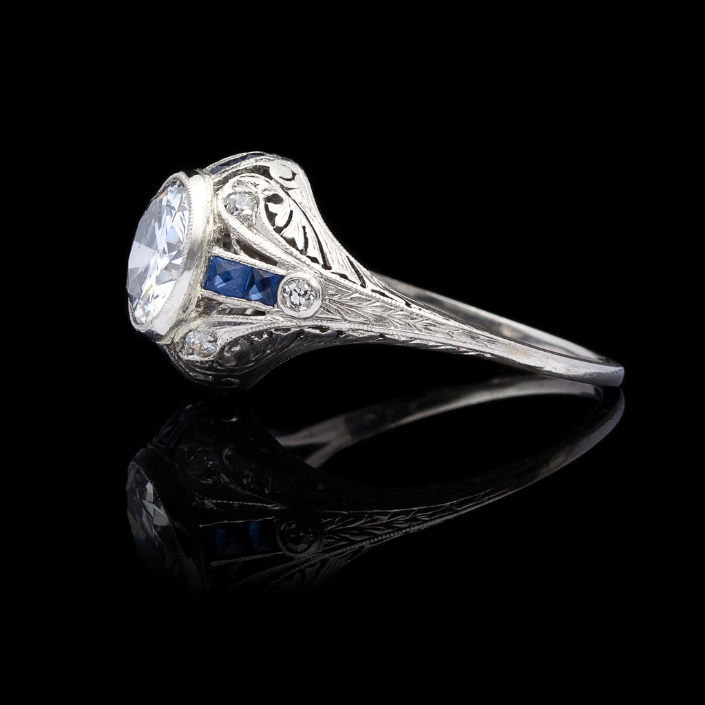 1.21ct Diamond & Sapphire Antique Engagement Ring