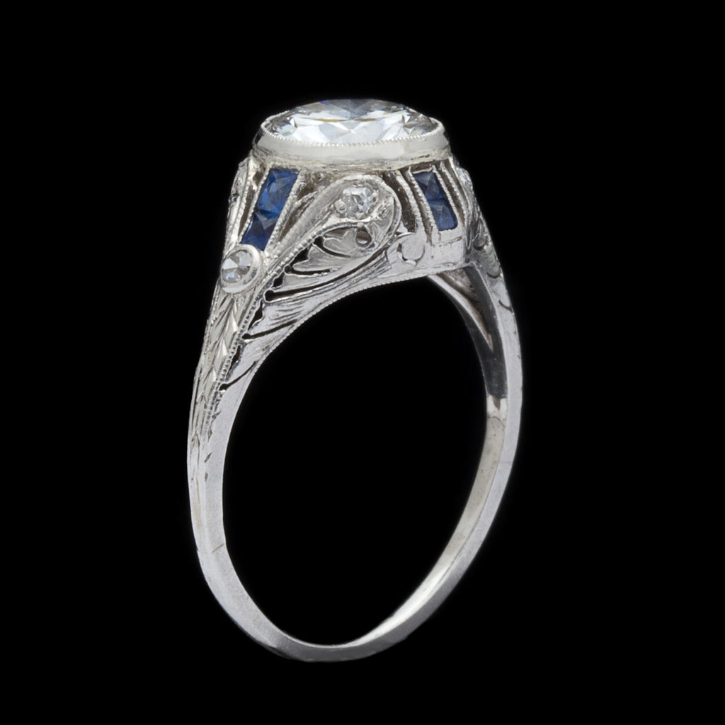 1.21ct Diamond & Sapphire Antique Engagement Ring