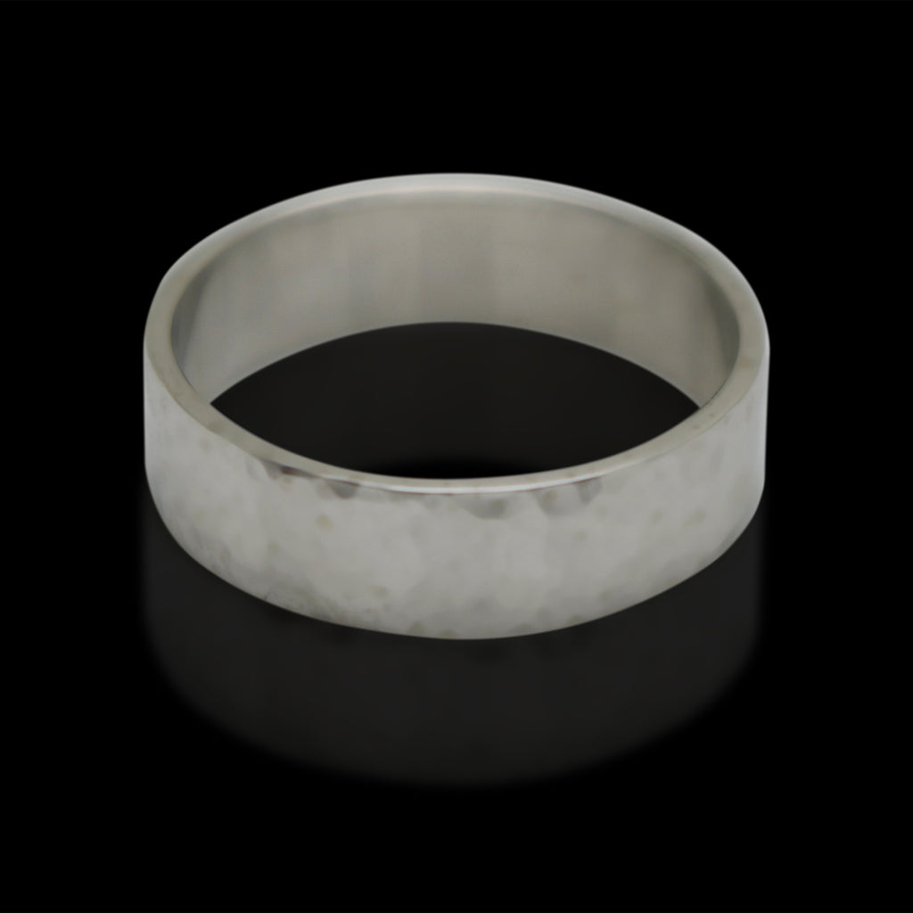 18kt White Gold Hammered Men's Band Ring