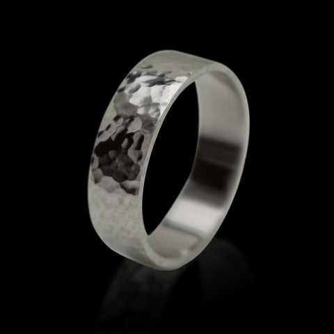 18kt White Gold Hammered Men's Band Ring