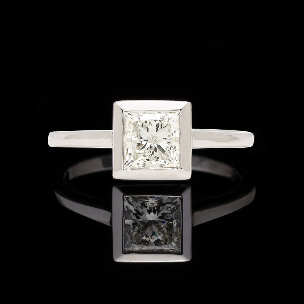 Princess-Cut Diamond Bezel Set Engagement Ring