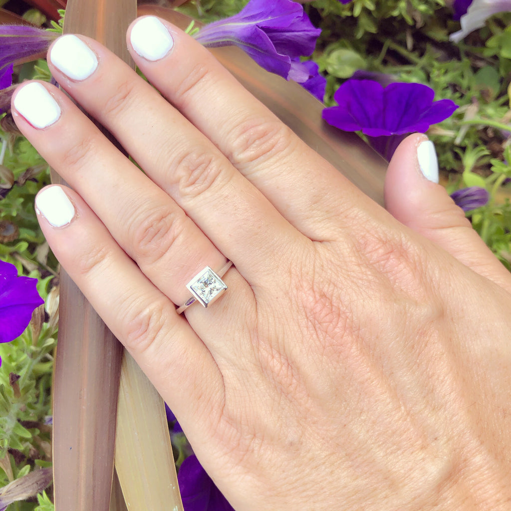 Princess-Cut Diamond Bezel Set Engagement Ring