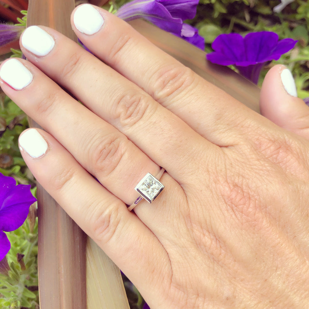 Princess-Cut Diamond Bezel Set Engagement Ring