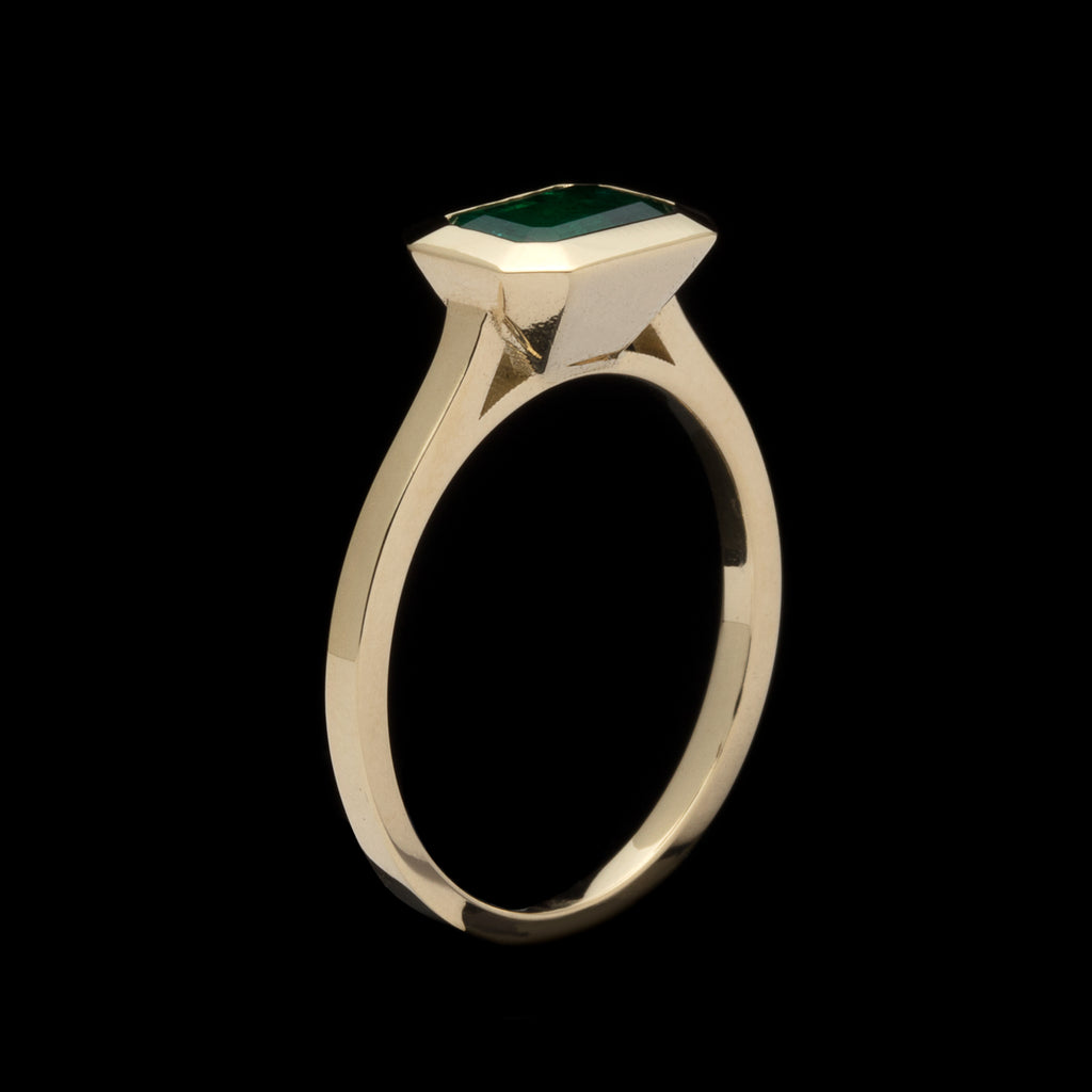 Rectangular-Cut Emerald & 18k Yellow Gold Ring