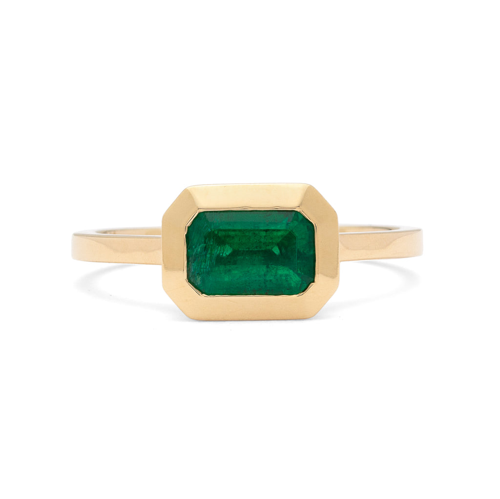 Rectangular-Cut Emerald & 18k Yellow Gold Ring