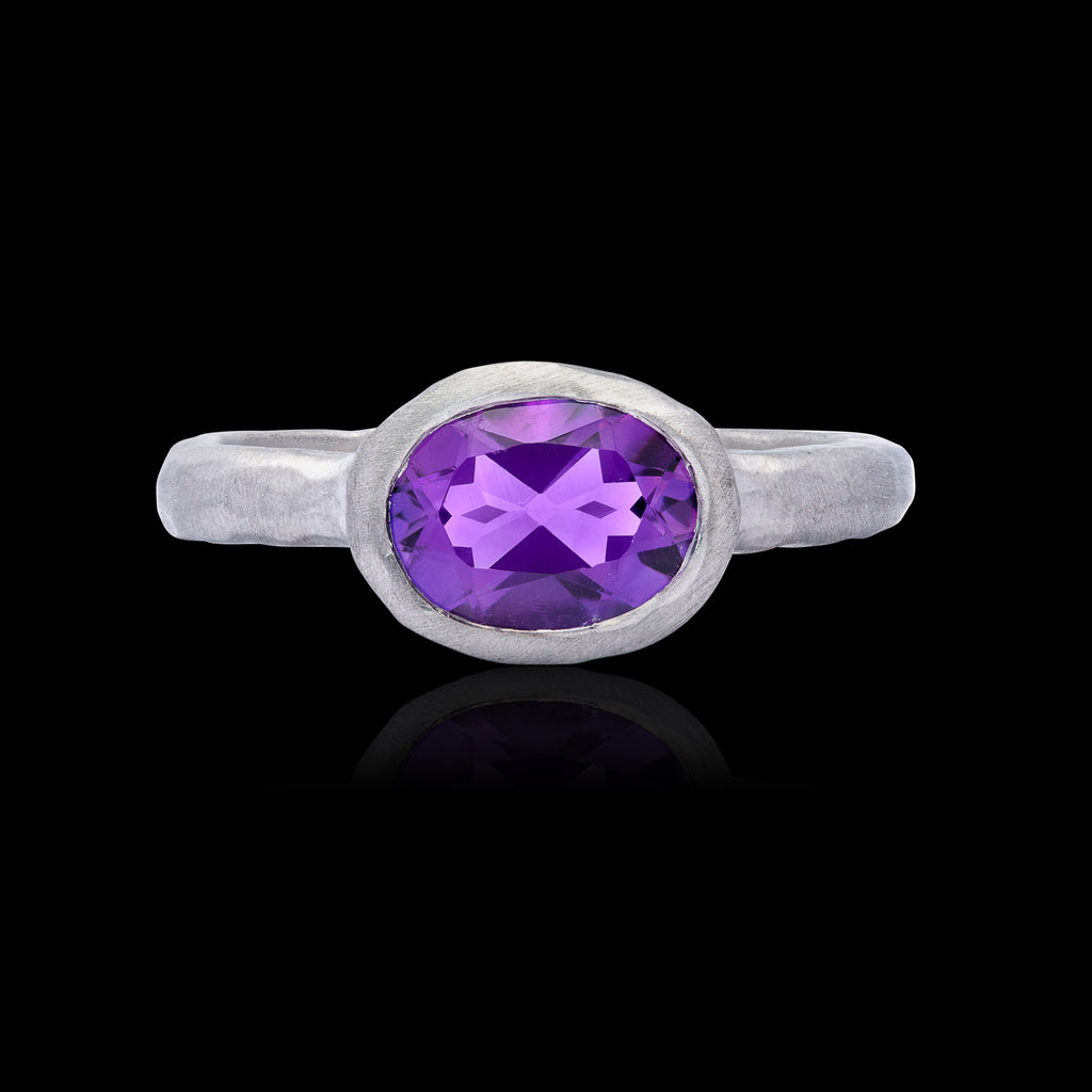 Custom Amethyst & 18k White Gold Ring