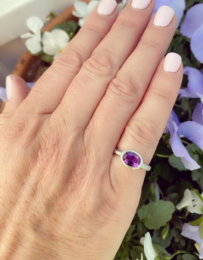 Custom Amethyst & 18k White Gold Ring
