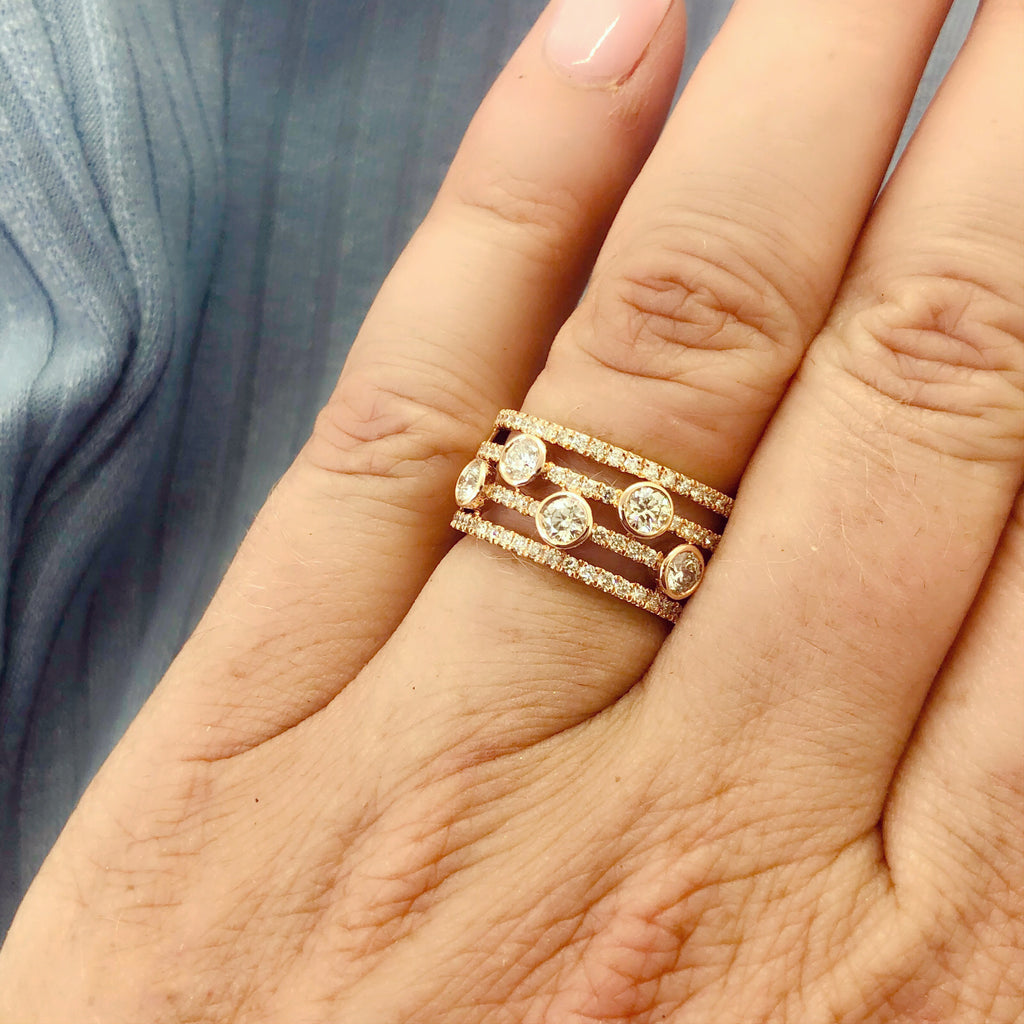 Contemporary Modern Diamond & Rose Gold Ring