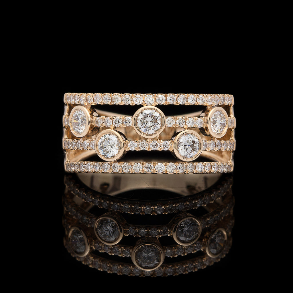 Contemporary Modern Diamond & Yellow Gold Ring