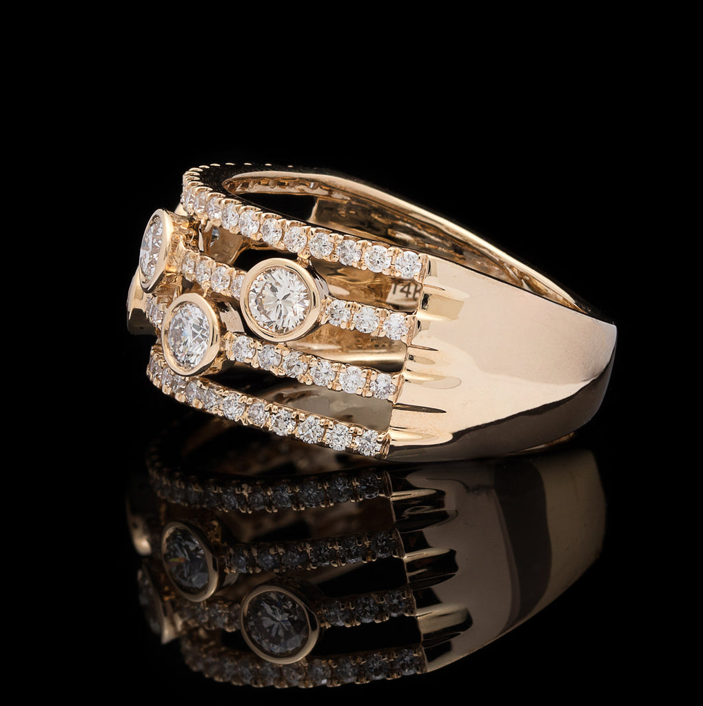 Contemporary Modern Diamond & Yellow Gold Ring