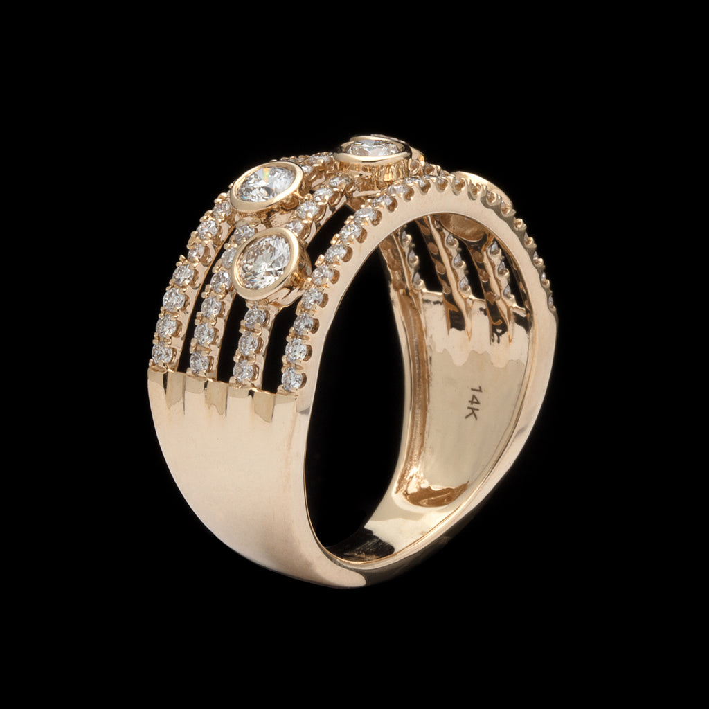 Contemporary Modern Diamond & Yellow Gold Ring