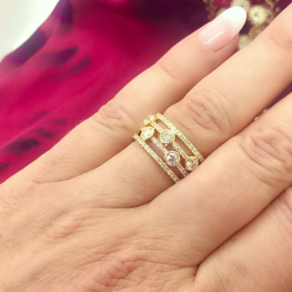 Contemporary Modern Diamond & Yellow Gold Ring