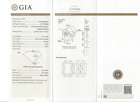 GIA 1.01-ct. Fancy Intense Yellow/VVS1 Cut-Cornered Rectangular Modified (Radiant) Loose Diamond