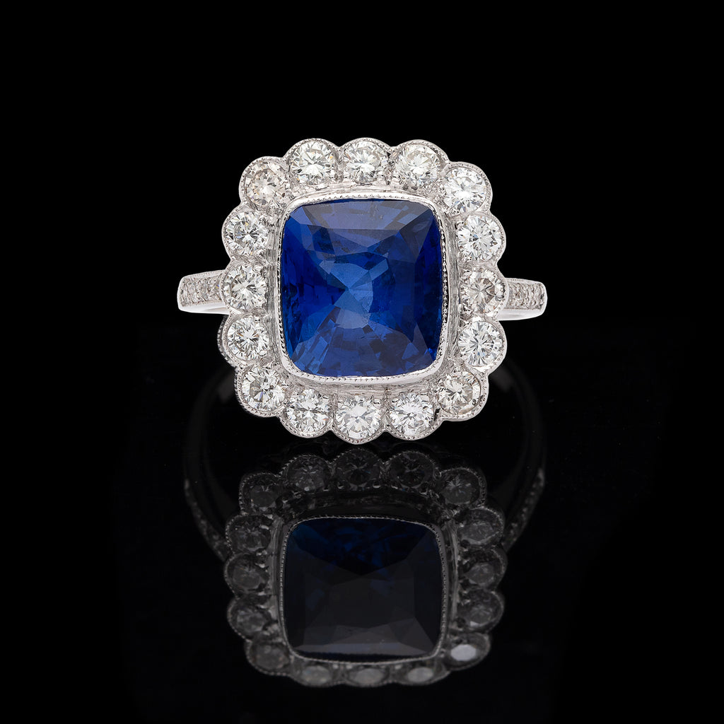 Ceylon Cushion Sapphire & Diamond Ring