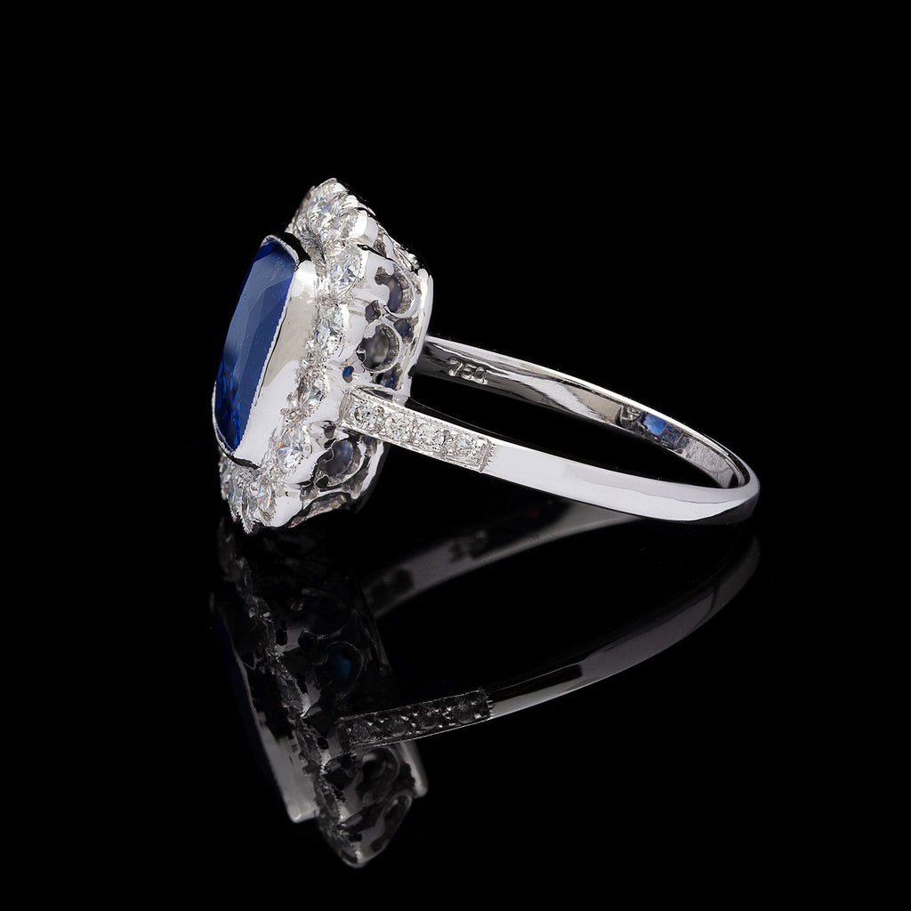 Ceylon Cushion Sapphire & Diamond Ring