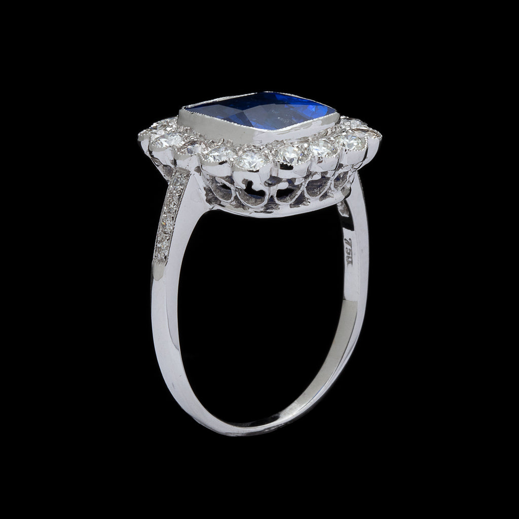 Ceylon Cushion Sapphire & Diamond Ring