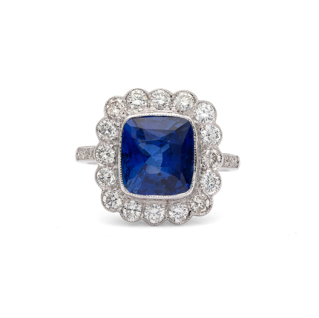 Ceylon Cushion Sapphire & Diamond Ring