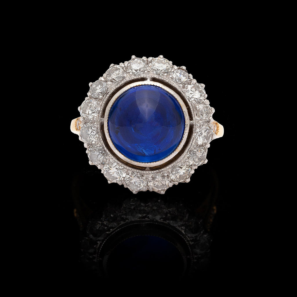 Ceylon Cabochon Sapphire & Diamond Ring