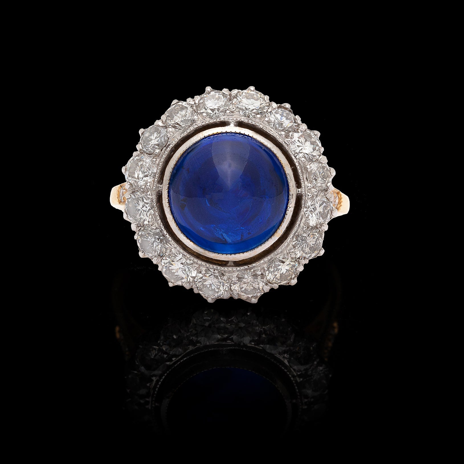 Ceylon Cabochon Sapphire Diamond Ring