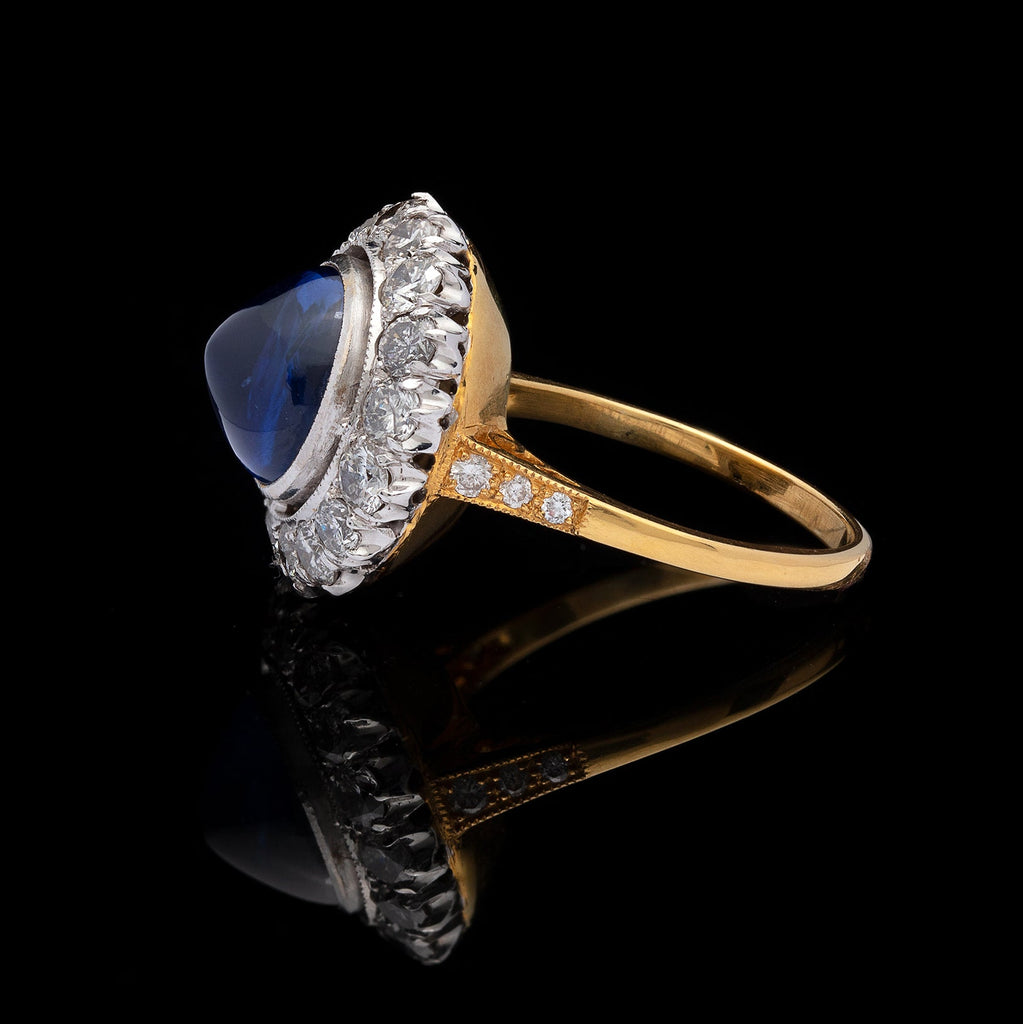 Ceylon Cabochon Sapphire & Diamond Ring