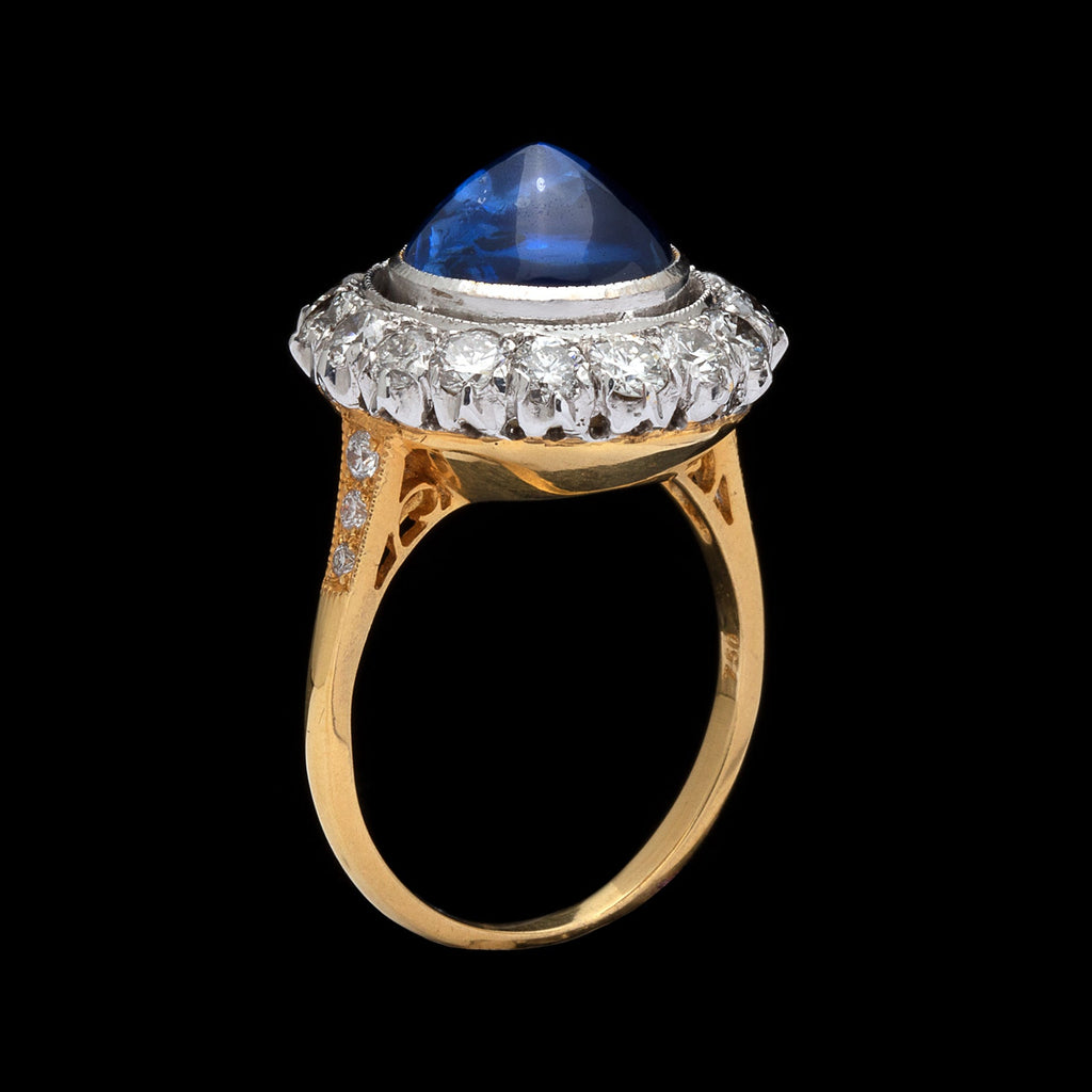 Ceylon Cabochon Sapphire & Diamond Ring