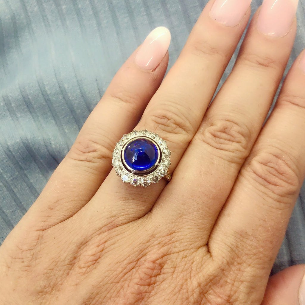 Ceylon Cabochon Sapphire & Diamond Ring