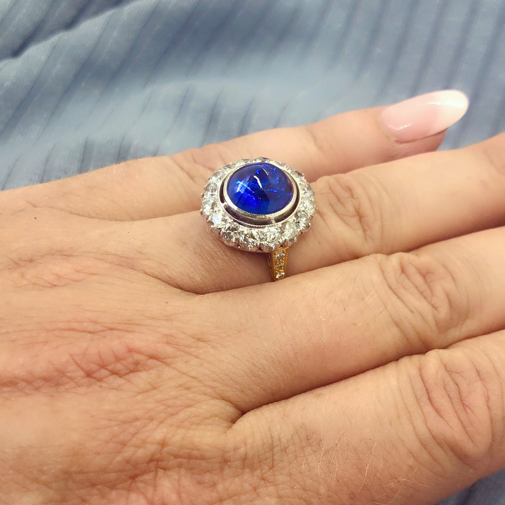 Ceylon Cabochon Sapphire & Diamond Ring