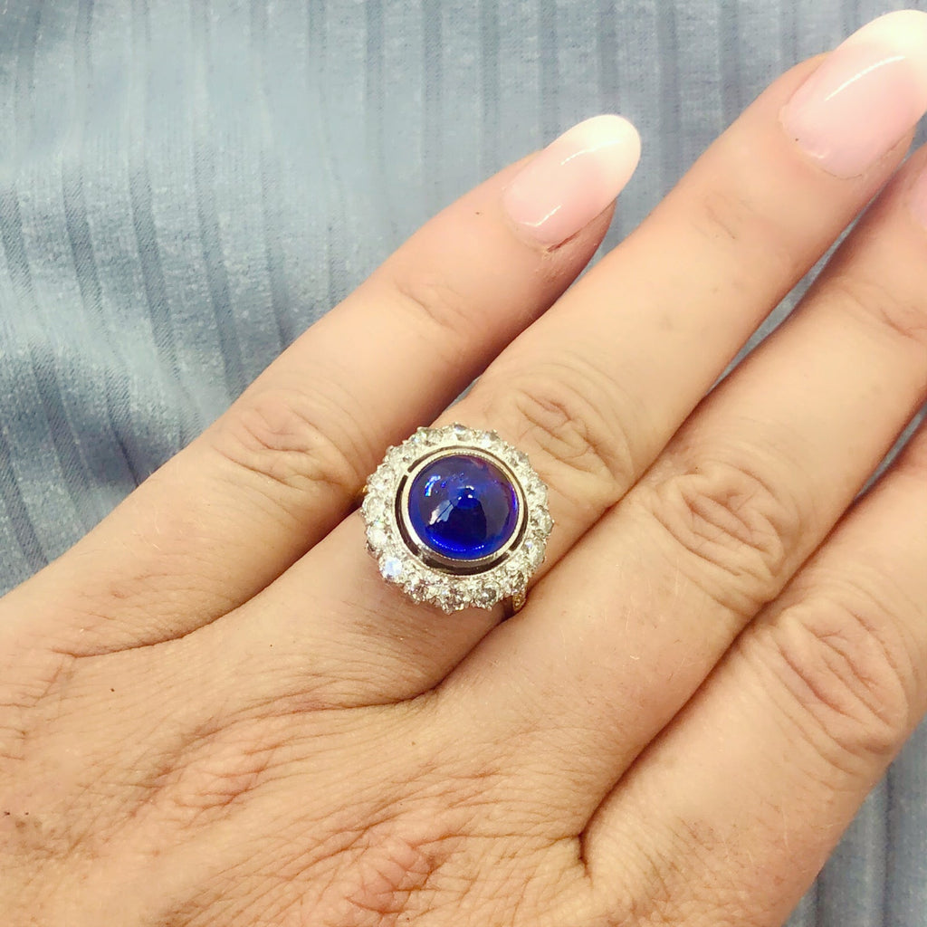 Ceylon Cabochon Sapphire & Diamond Ring
