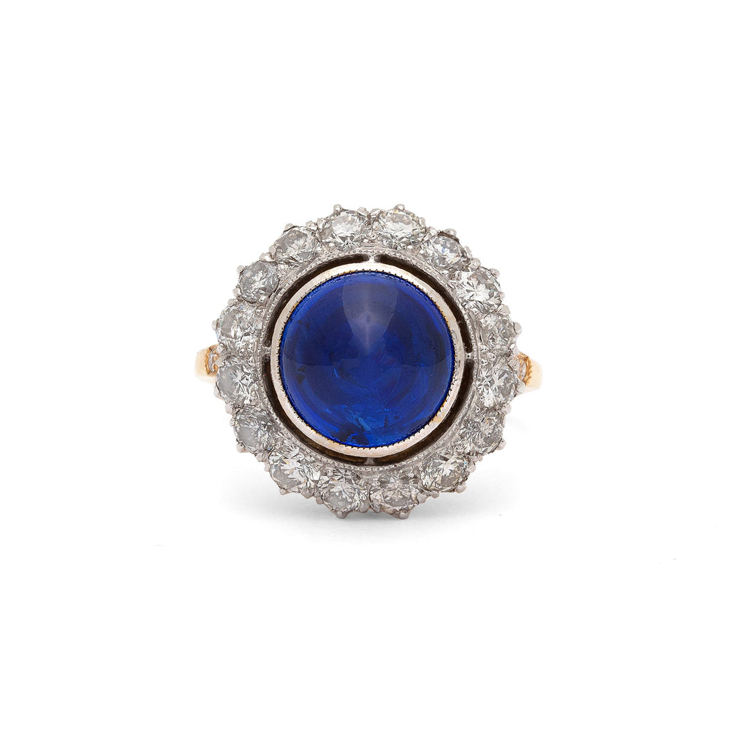 Ceylon Cabochon Sapphire & Diamond Ring