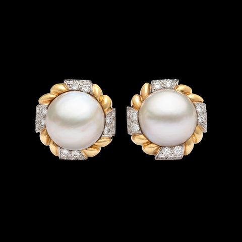 Van Cleef & Arpels Mabé Pearl & Diamond Ear Clips
