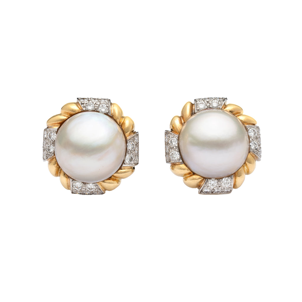 Van Cleef & Arpels Mabé Pearl & Diamond Ear Clips