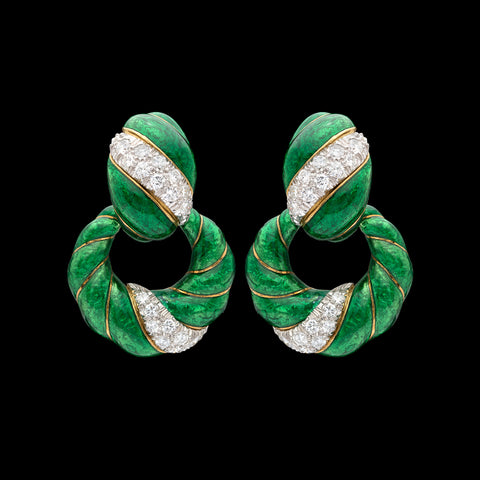 Vintage David Webb Diamond & Enamel Dooknocker Earrings