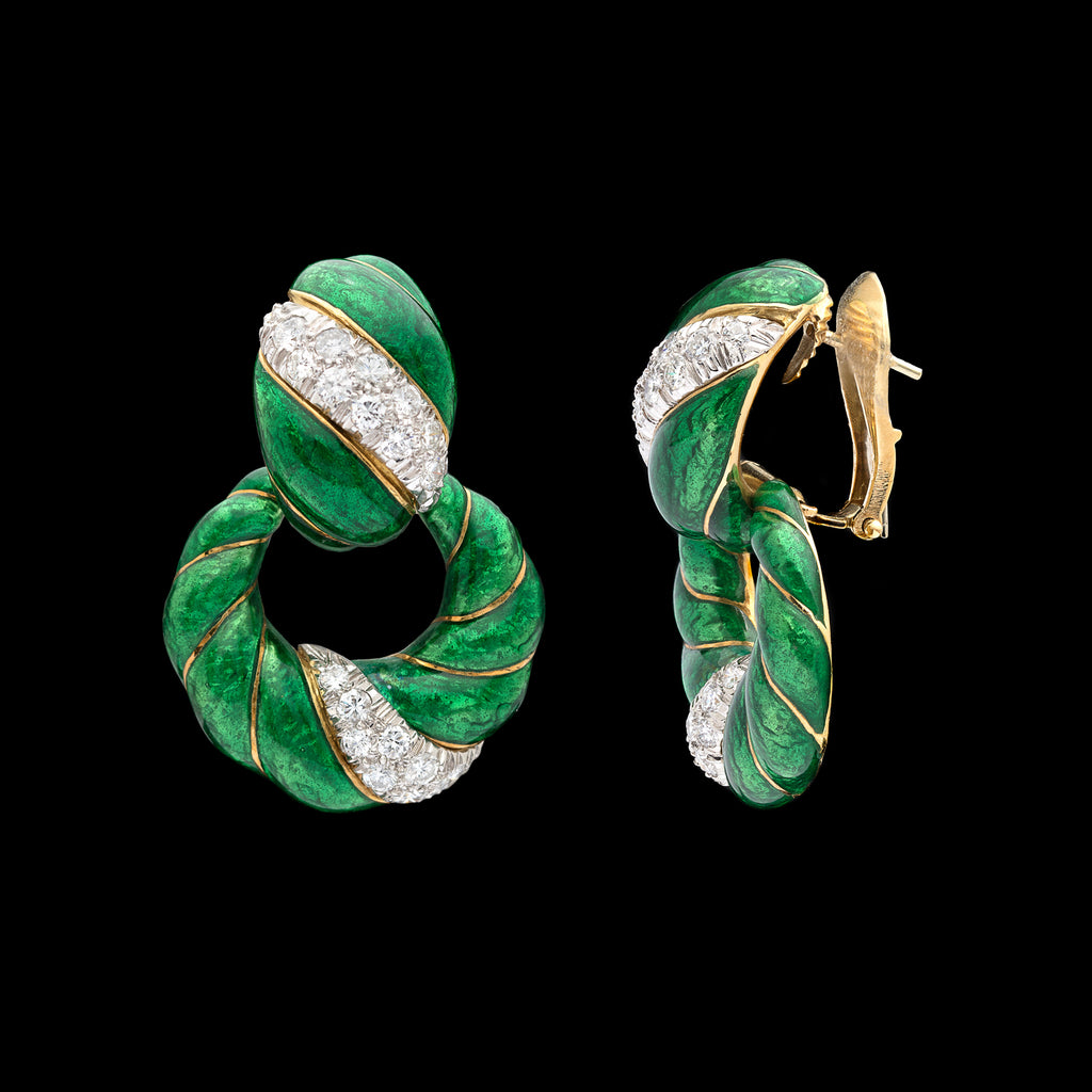 Vintage David Webb Diamond & Enamel Dooknocker Earrings