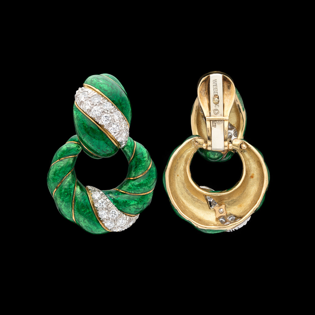 Vintage David Webb Diamond & Enamel Dooknocker Earrings