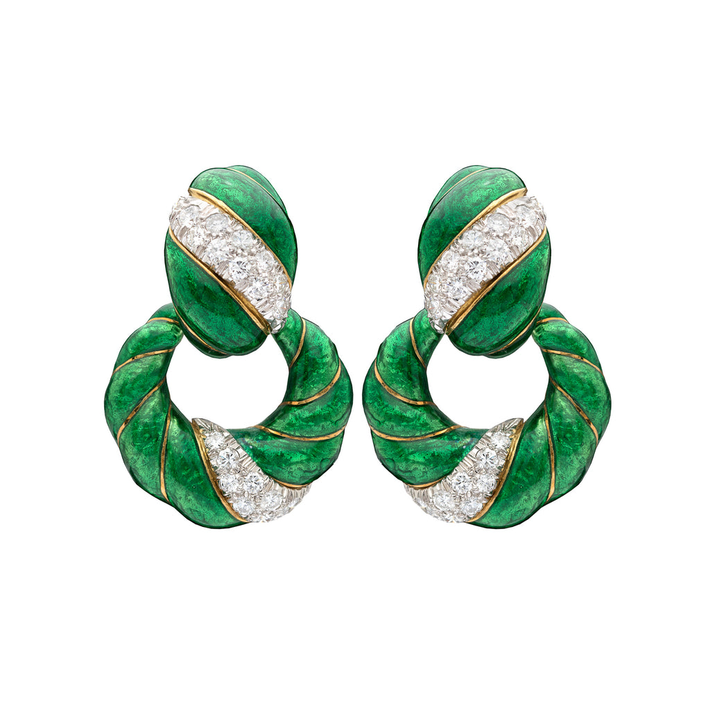 Vintage David Webb Diamond & Enamel Dooknocker Earrings