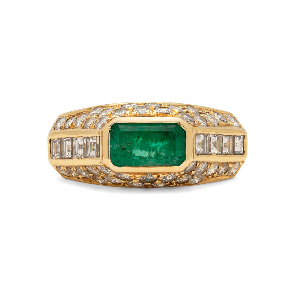 Estate Emerald, Diamond & Gold Ring