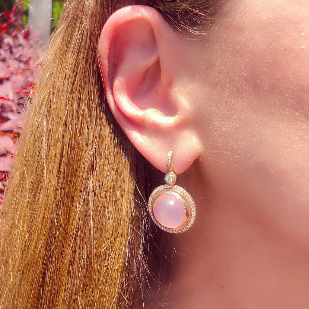 Sam Lehr Pink Moonstone & Diamond Earrings