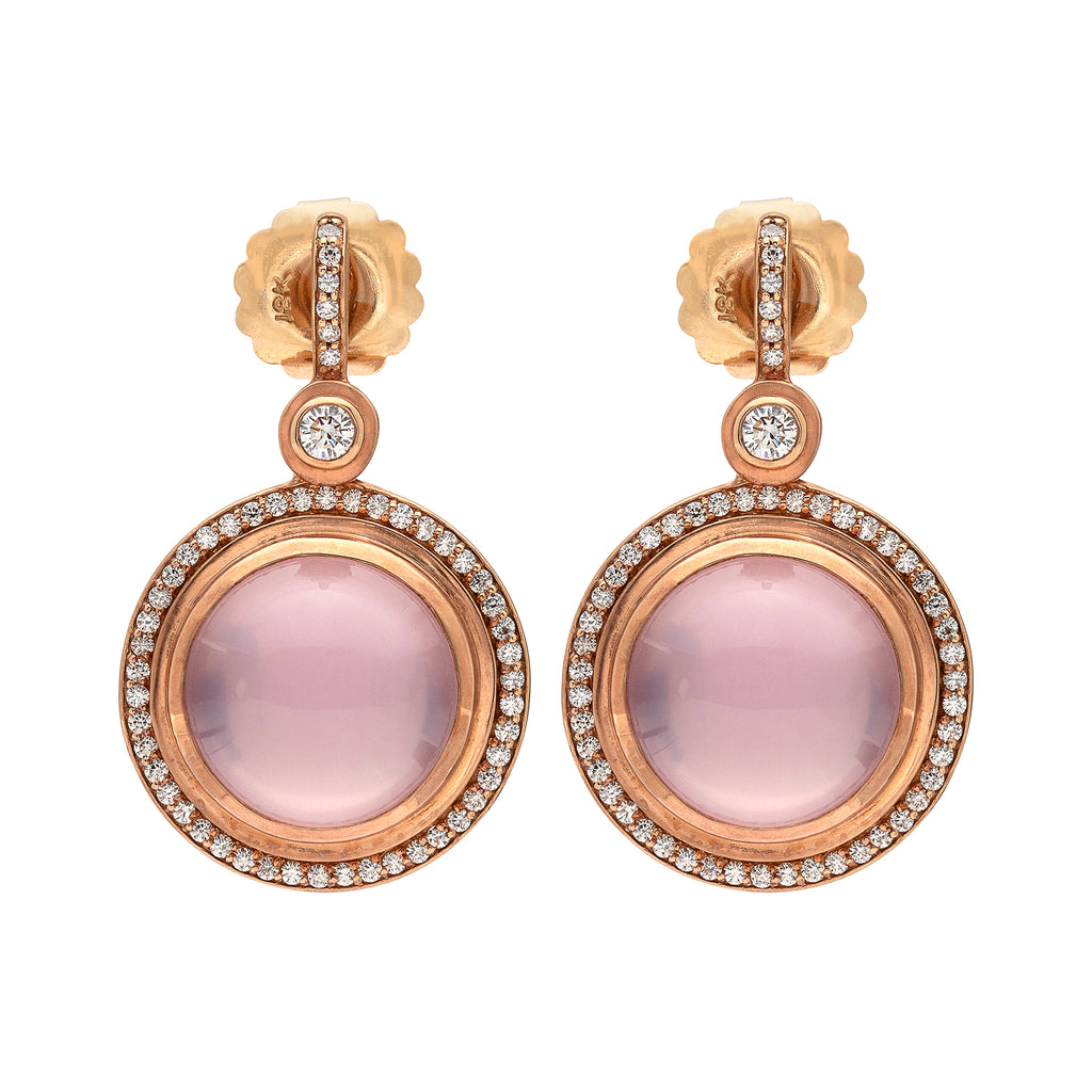 Sam Lehr Pink Moonstone & Diamond Earrings