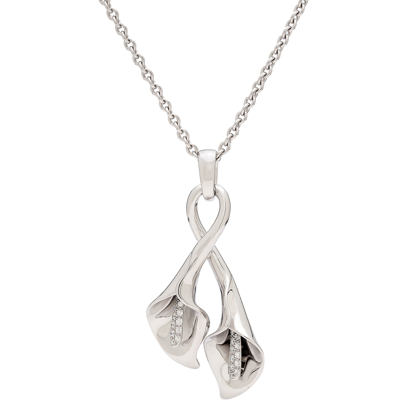 calla lily necklace white gold Asprey "Lily" Diamond & White Gold Pendant 18k