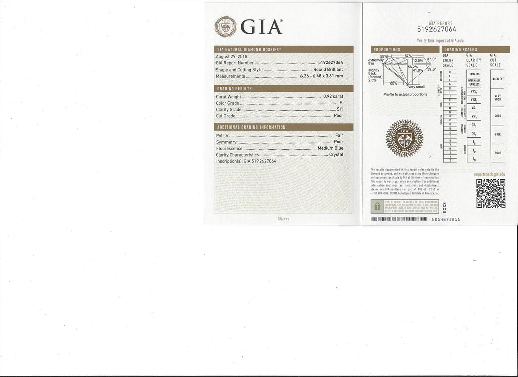 GIA 0.92-ct. F/SI1 Round Brilliant-Cut Loose Diamond