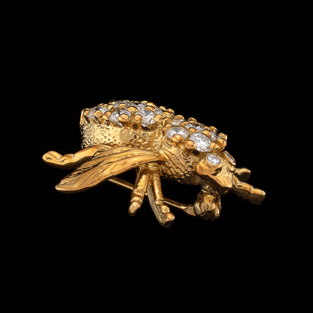 Diamond & 18k Gold Bee Brooch