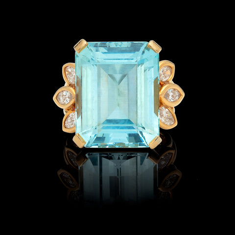 Aquamarine & Marquise-Cut Diamond Ring