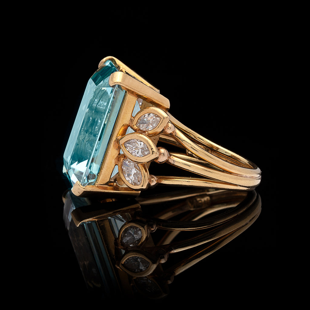 Aquamarine & Marquise-Cut Diamond Ring