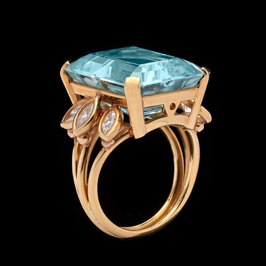 Aquamarine & Marquise-Cut Diamond Ring