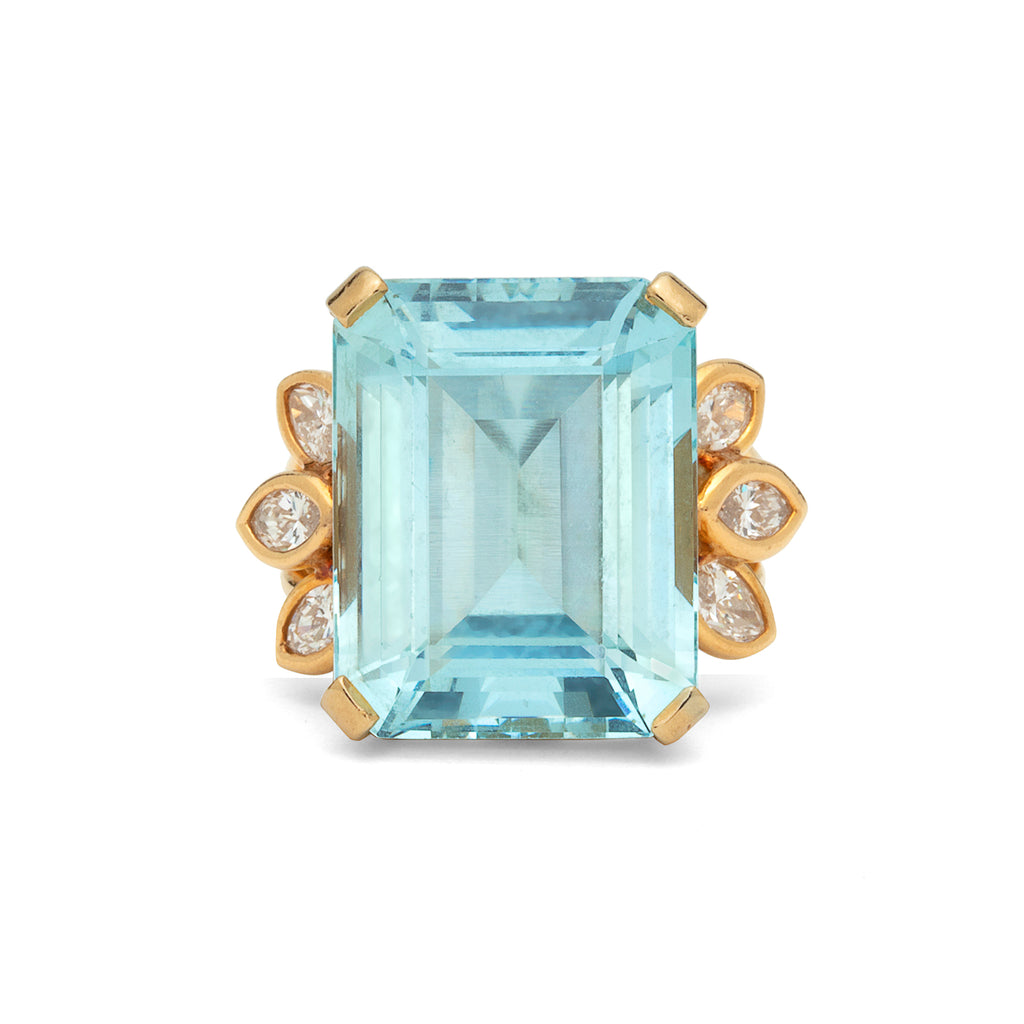 Aquamarine & Marquise-Cut Diamond Ring